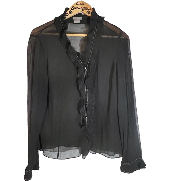 Ann Taylor Tops - Vintage Ann Taylor Black Sheer Silk Romantic Top 12